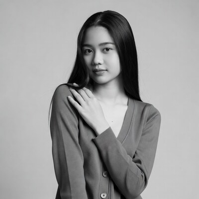 Asian woman in cardigan portrait