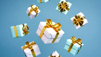 Floating Gift Boxes with Gold Ribbons