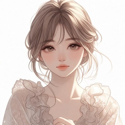 Anime girl with lace blouse