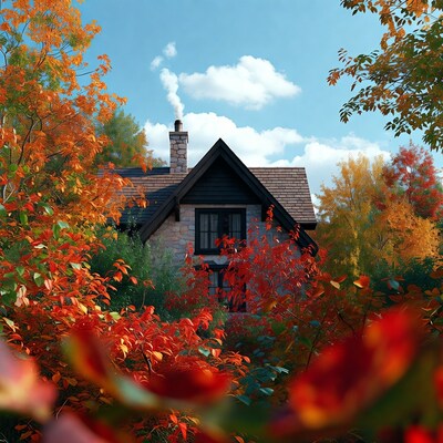 Cozy House in Autumn Foliage