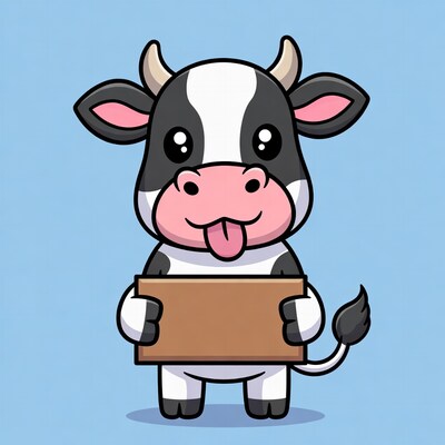 Cartoon Cow Holding Blank Sign