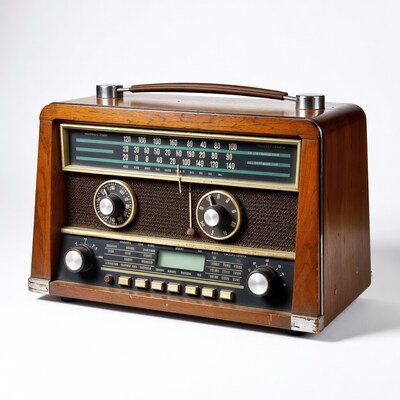 Vintage Wooden Radio on White Background