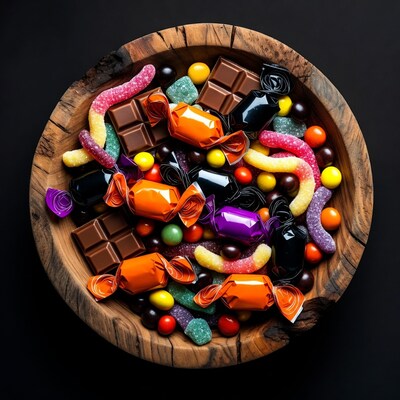 Colorful Candy in Wooden Bowl