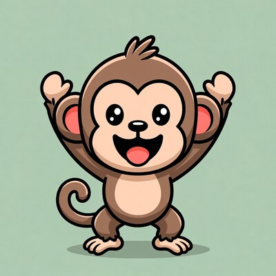Happy cartoon monkey raising arms