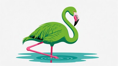 Green Flamingo Standing in Water