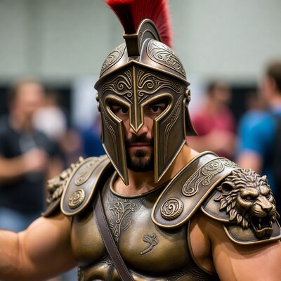 Man in Spartan warrior cosplay