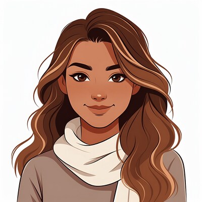 Smiling woman with scarf illustration