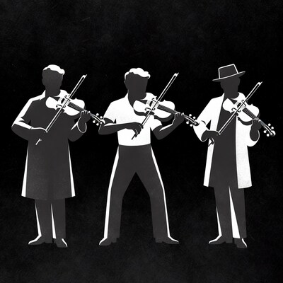 Three Men Playing Violins Silhouette