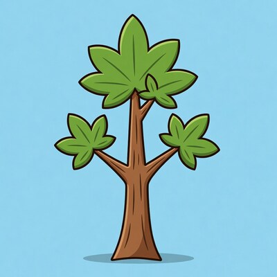 Cartoon maple tree on blue background