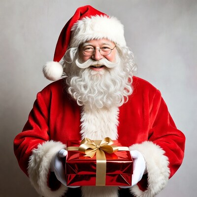 Santa Claus holding red gift box