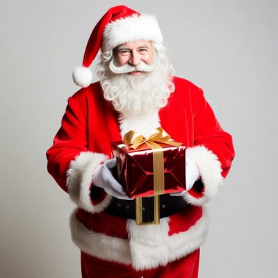 Santa Claus holding red gift box