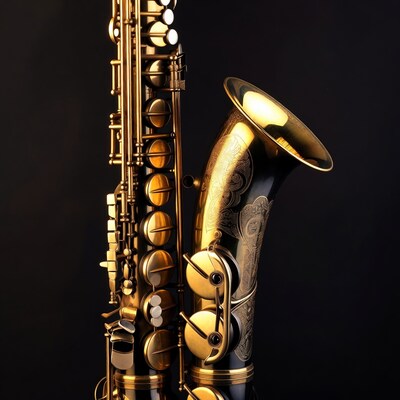 Golden Saxophone on Black Background