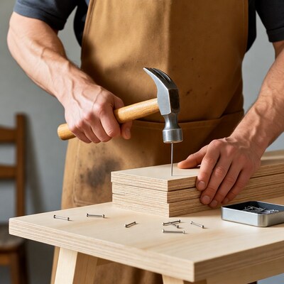 Man hammering nail into wood