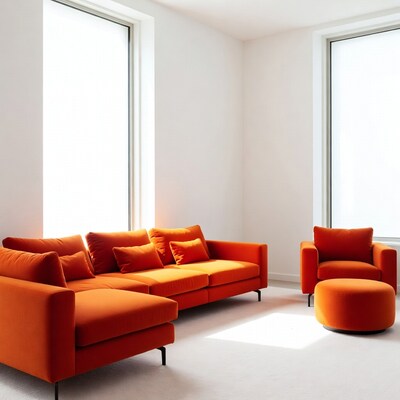 Orange L-Shaped Sofa in White Room