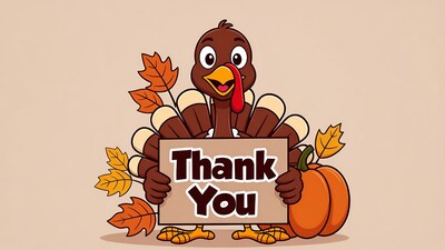 Cartoon Turkey Holding Thank You Sign