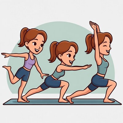 Cartoon Woman Doing Yoga Poses