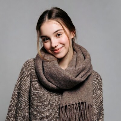 Smiling young woman in brown scarf