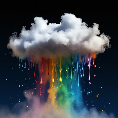 Rainbow Paint Dripping from Cloud