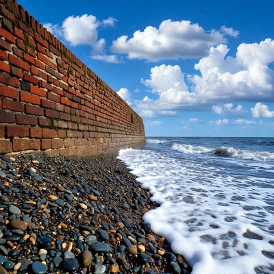Brick Sea Wall on Pebble Beach