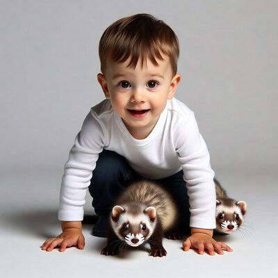 Baby boy with ferrets