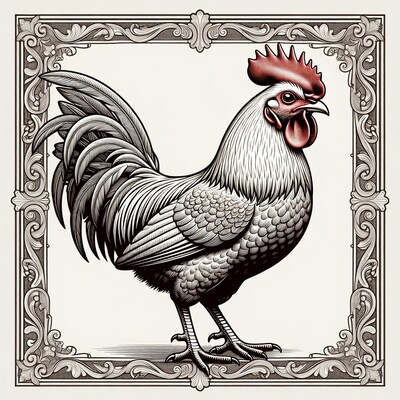 Rooster in Ornate Frame Illustration