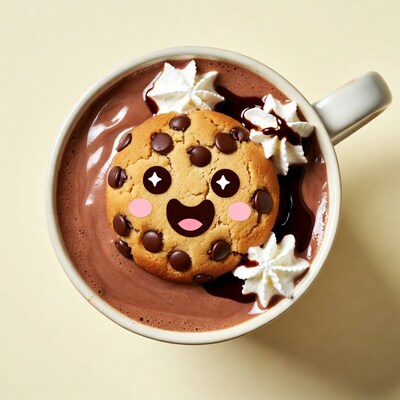 Cute Kawaii Hot Chocolate with Cookie