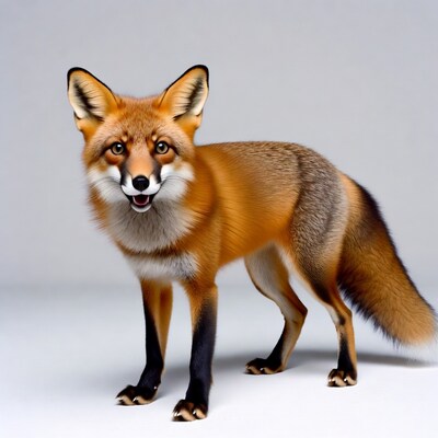 Red fox standing on gray background