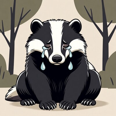 Crying Badger Illustration in Forest
