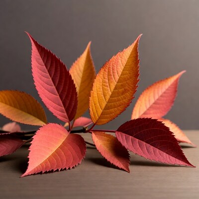 Autumn red orange leaves on branch