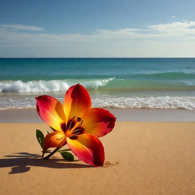 Vibrant Lily Flower on Beach