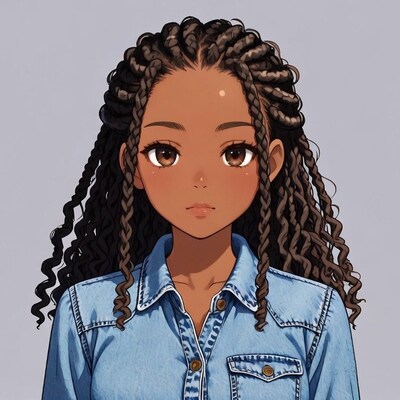 African-American woman with braids in denim shirt