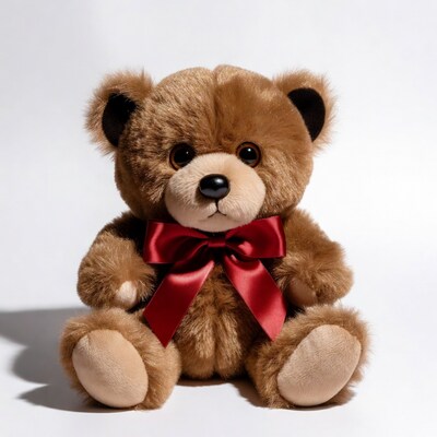 Brown teddy bear with red bow