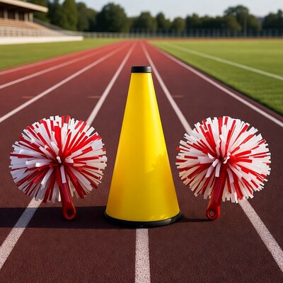 Cheerleader Pom Poms and Megaphone on Track