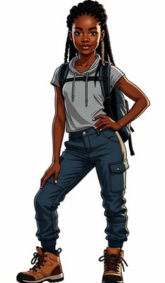 African-American girl with backpack