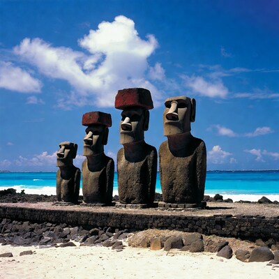 Moai Statues on Easter Island Beach