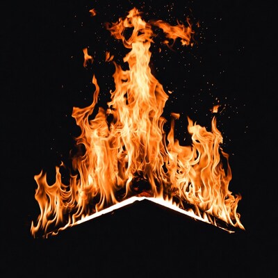 Burning Book Flames on Black Background