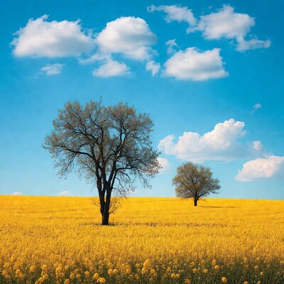 Trees in Yellow Rapeseed Field