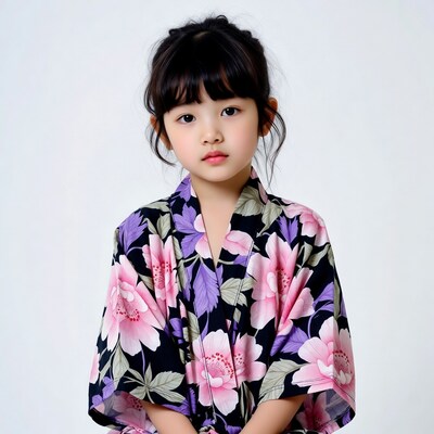 Asian girl in floral kimono