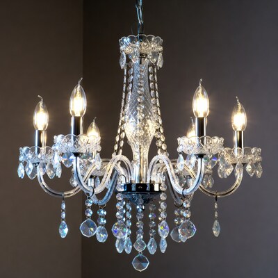 Crystal Chandelier with Lit Candles