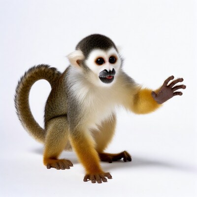 Capuchin Monkey Waving on White Background