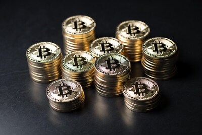 Stacks of Golden Bitcoin Coins