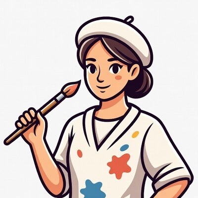 Asian woman artist holding paintbrush