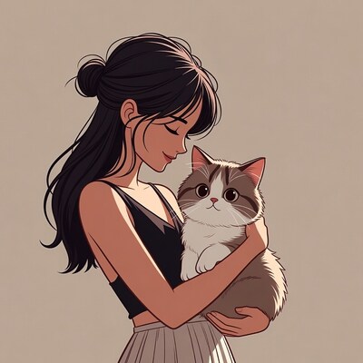 Woman holding cute cat