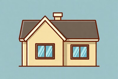 Yellow house illustration on blue background