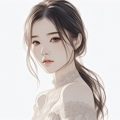 Asian woman in lace dress illustration