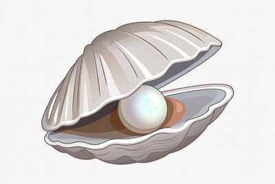 Open oyster shell with pearl