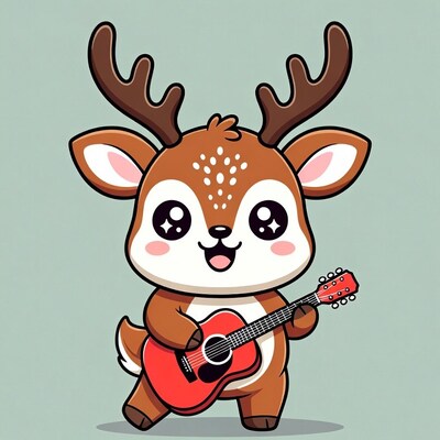 Cute deer playing red guitar