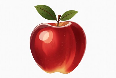 Red Apple with Green Leaf