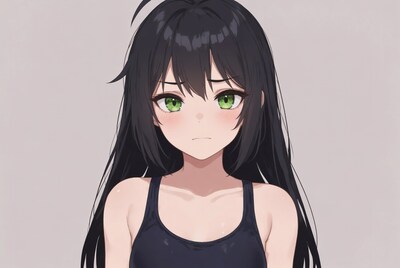 Anime girl with green eyes in tank top