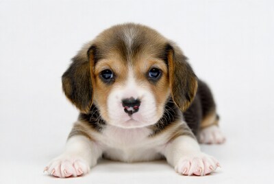 Beagle puppy on white background
